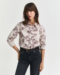 regular fit tree printed cotton voile shirt - plum wine