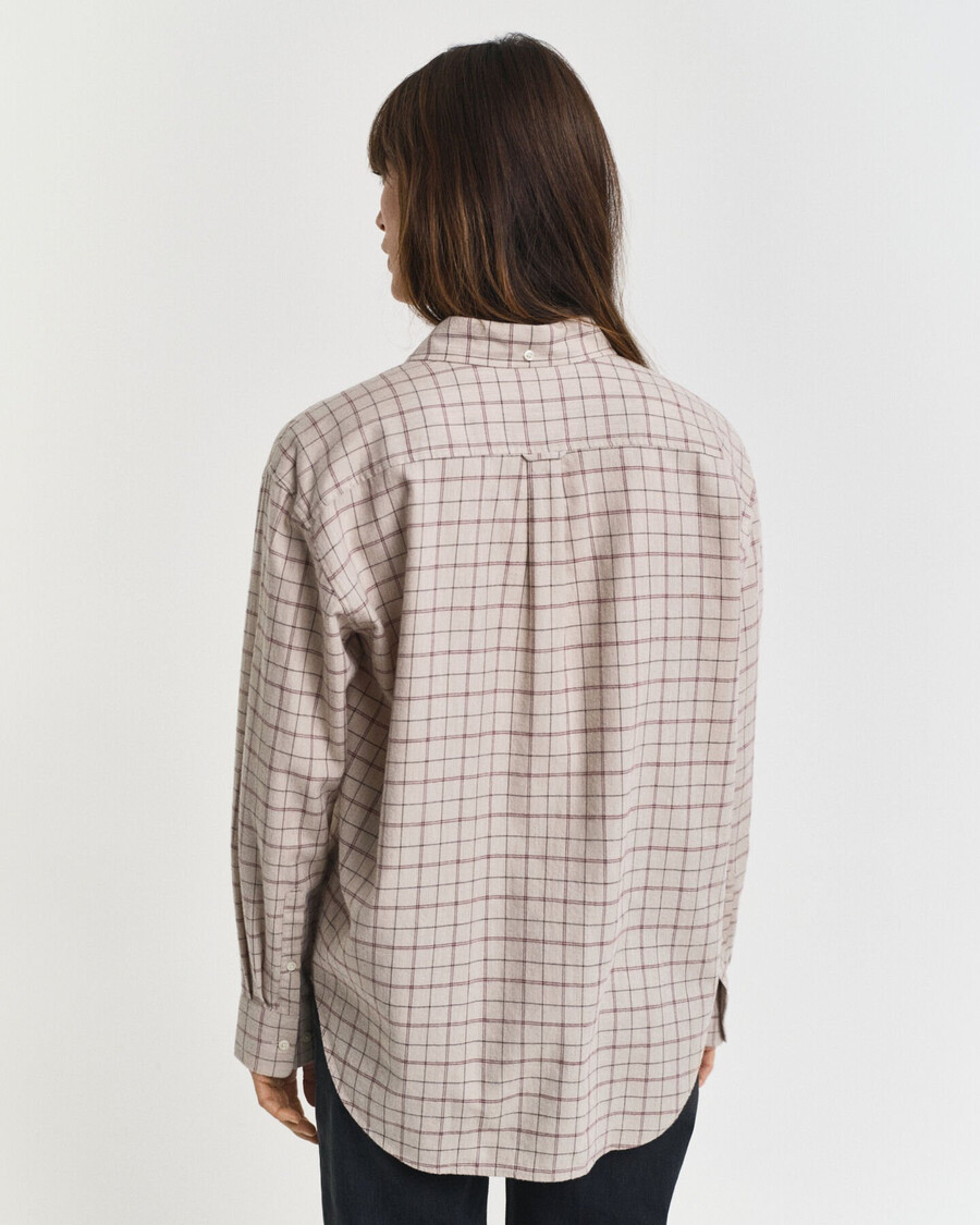 relaxed fit checked brushed flannel shirt - plum wine