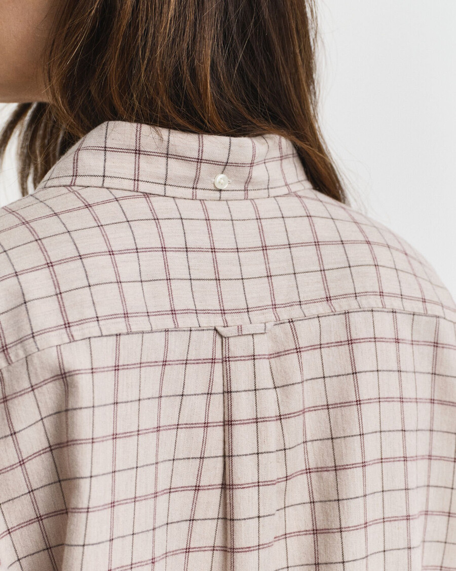 relaxed fit checked brushed flannel shirt - plum wine