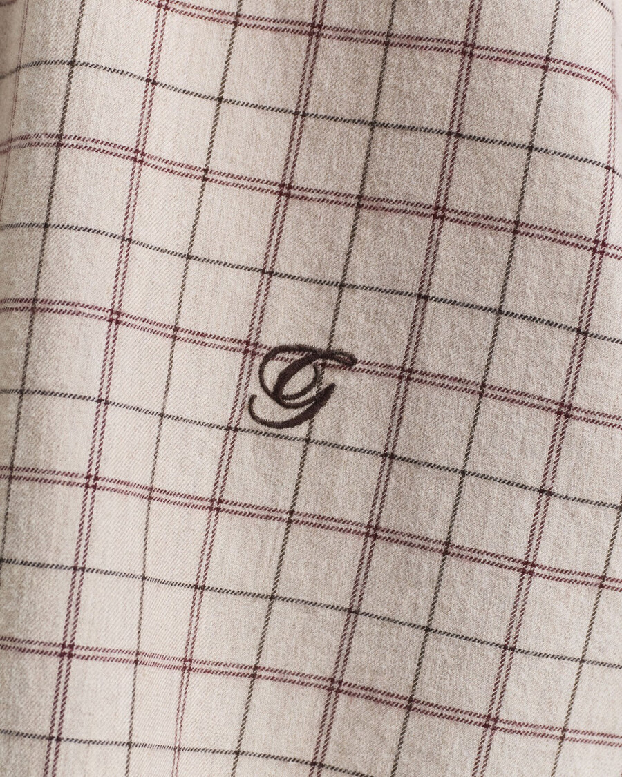 relaxed fit checked brushed flannel shirt - plum wine