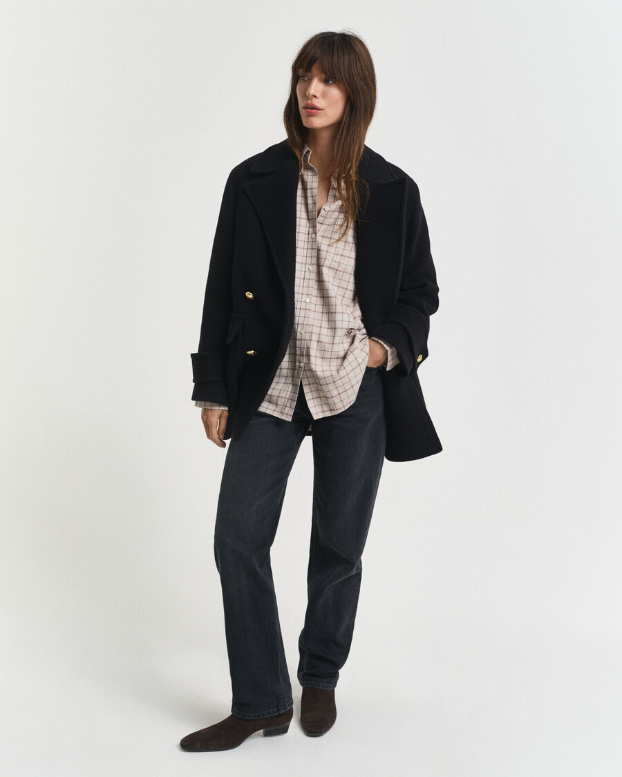 relaxed fit checked brushed flannel shirt - plum wine