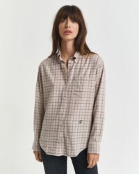 relaxed fit checked brushed flannel shirt - plum wine