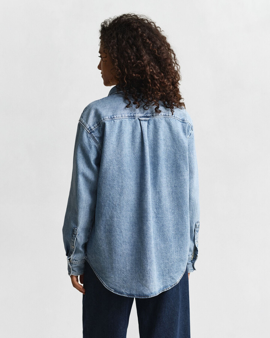 relaxed fit denim shirt - mid blue worn in