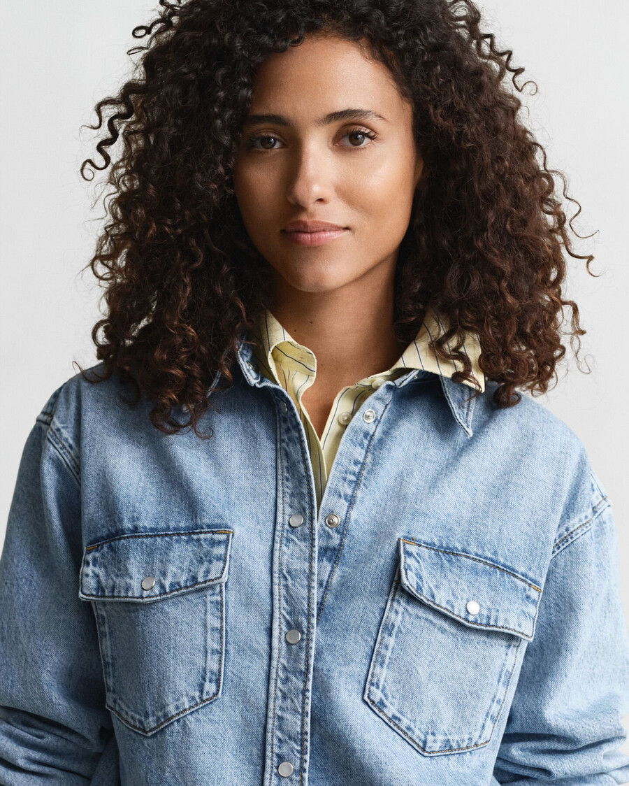 relaxed fit denim shirt - mid blue worn in