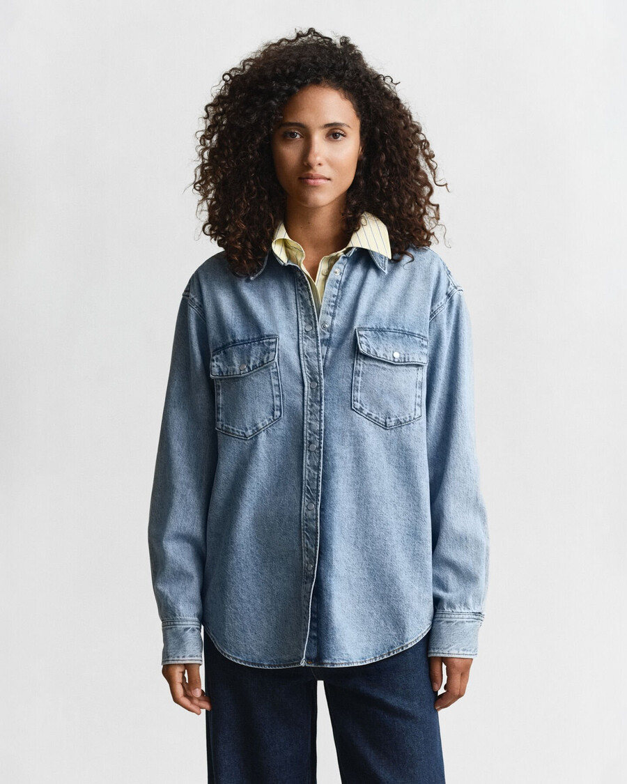 relaxed fit denim shirt - mid blue worn in