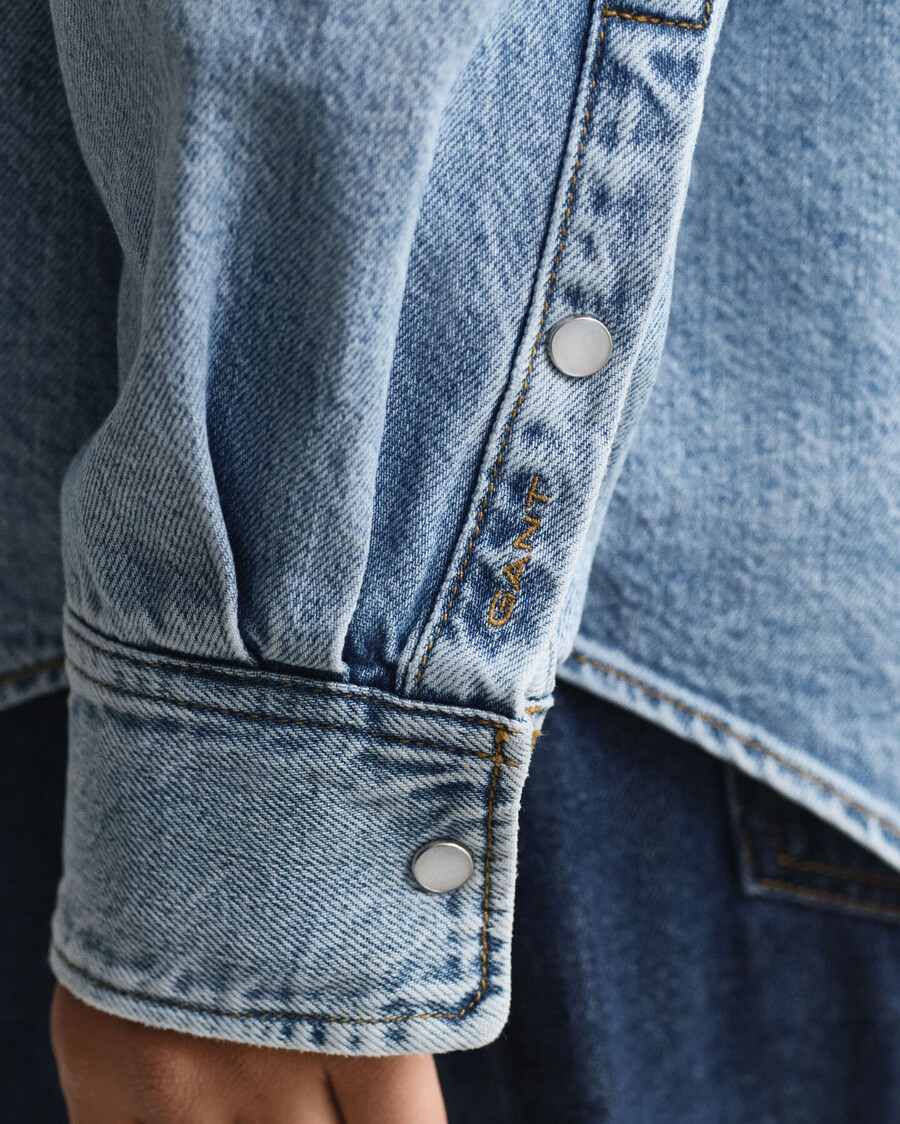 relaxed fit denim shirt - mid blue worn in