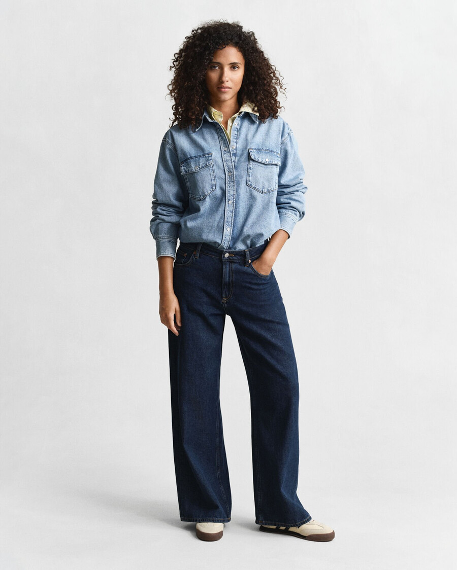 relaxed fit denim shirt - mid blue worn in