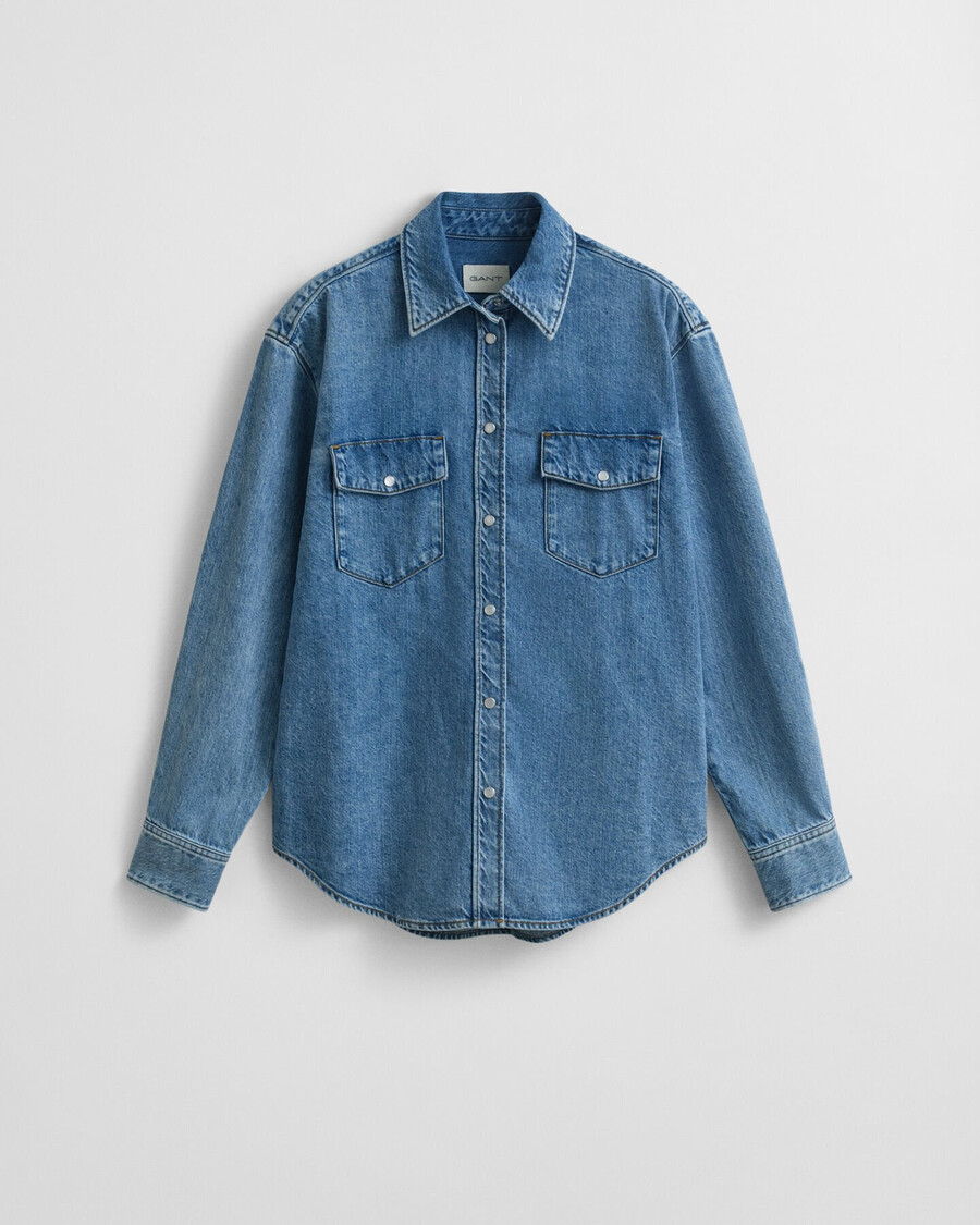 relaxed fit denim shirt - mid blue worn in