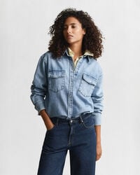 relaxed fit denim shirt - mid blue worn in
