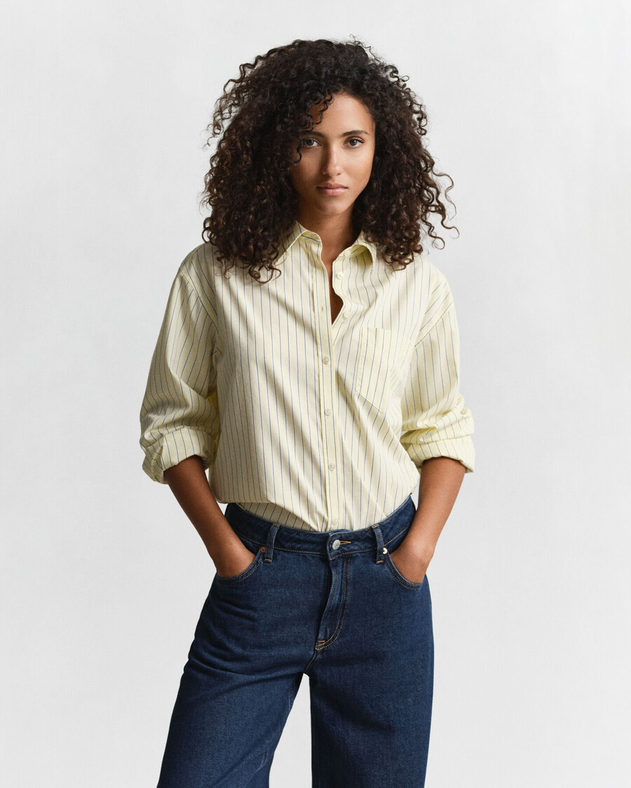 relaxed fit striped poplin shirt - vanilla yellow