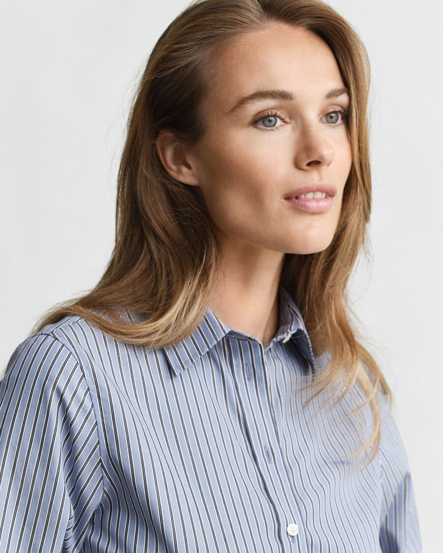 regular fit striped poplin shirt - faded denim