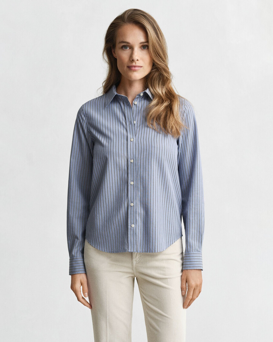 regular fit striped poplin shirt - faded denim