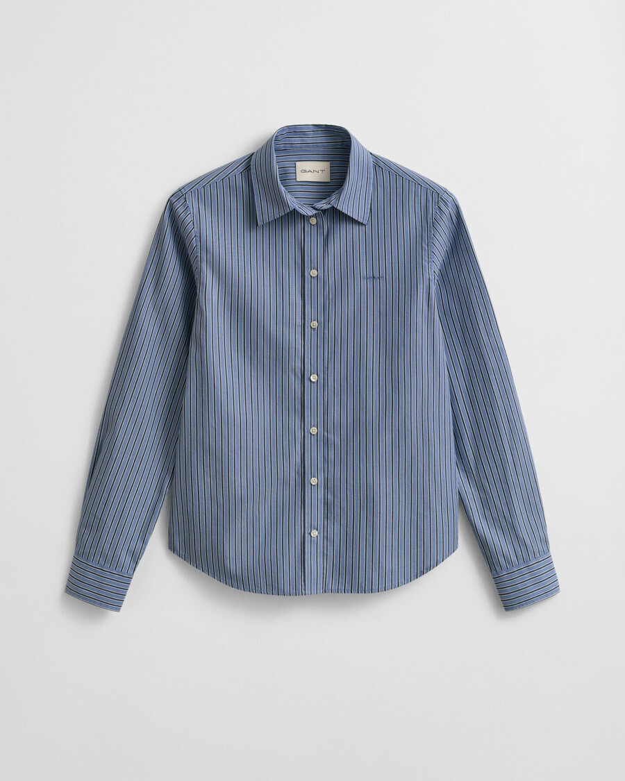 regular fit striped poplin shirt - faded denim