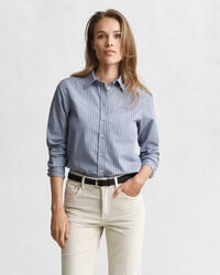 regular fit striped poplin shirt - faded denim