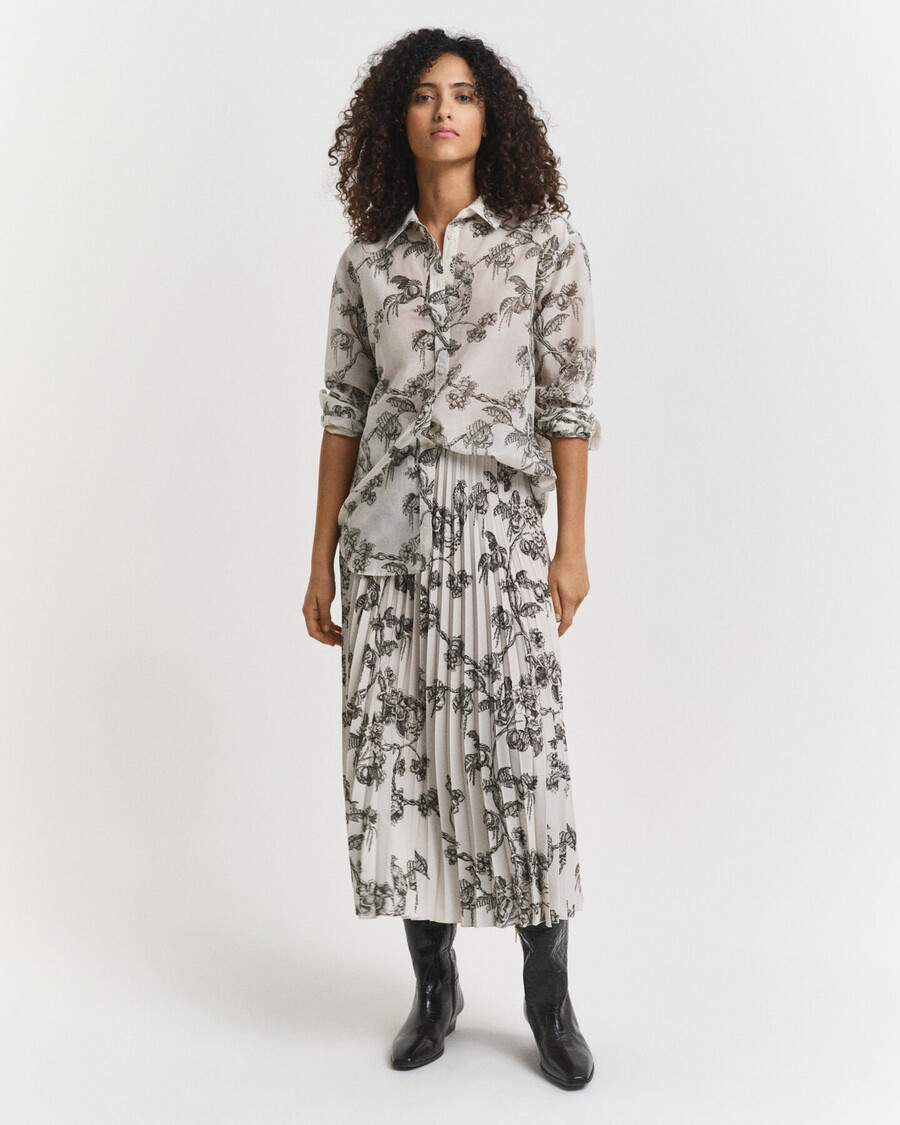 pleated tree printed midi skirt - dark moss green
