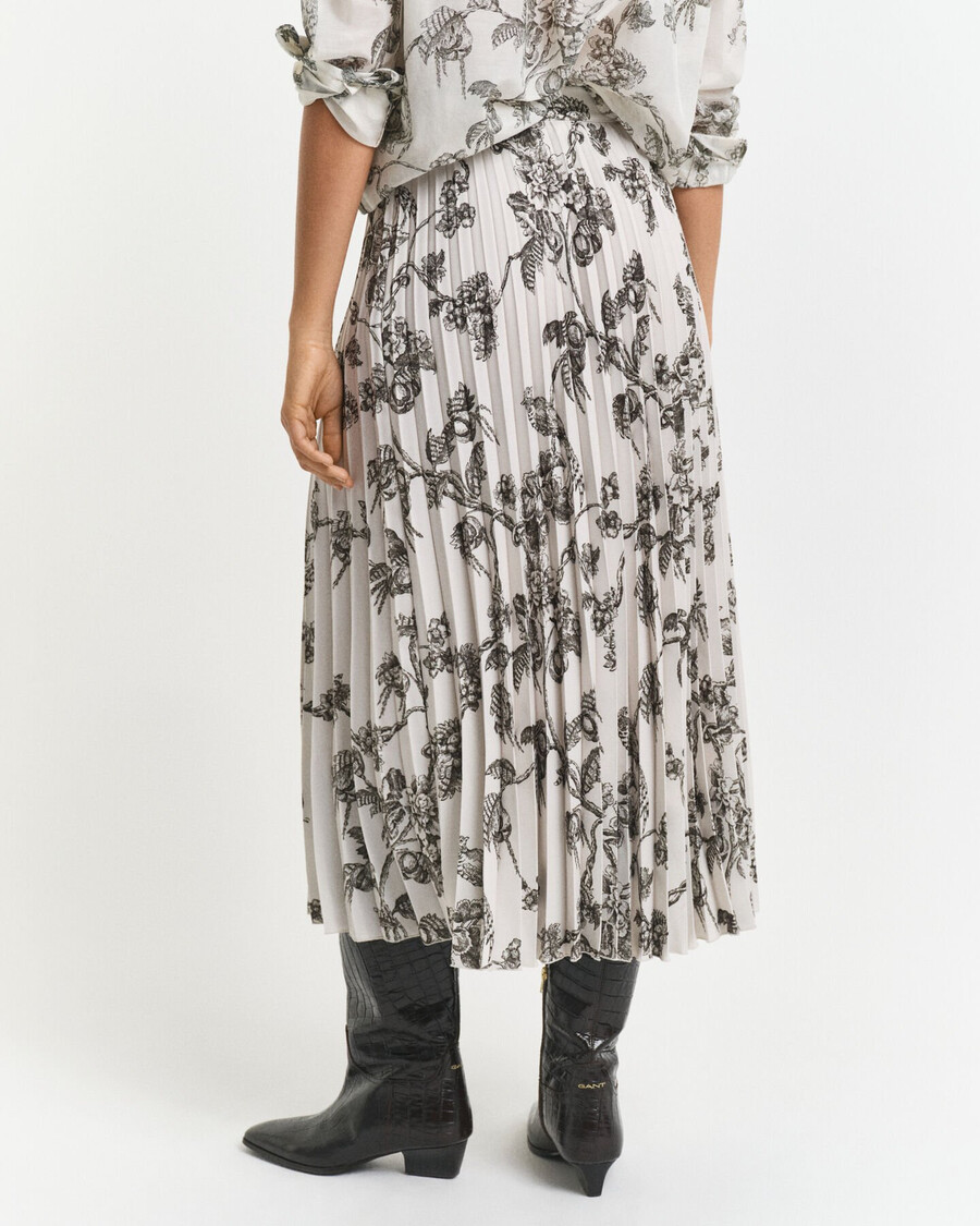 pleated tree printed midi skirt - dark moss green
