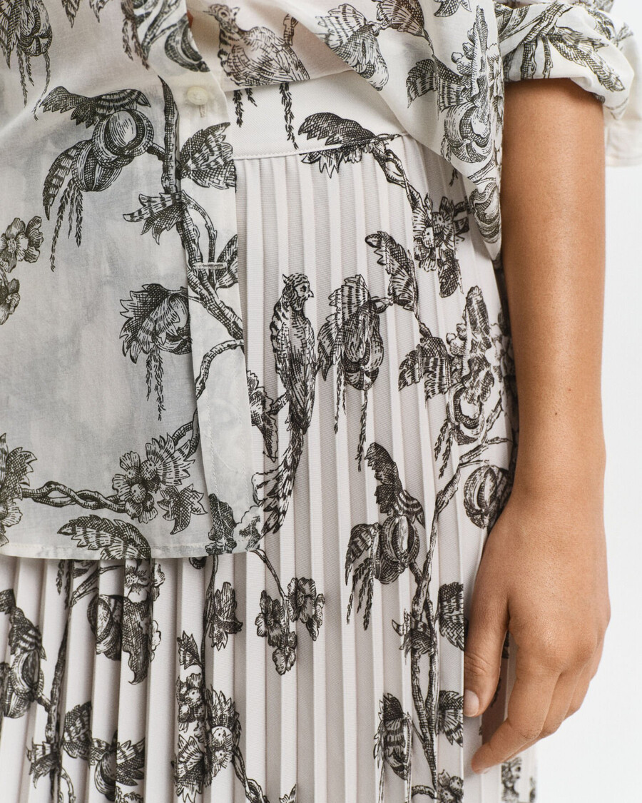 pleated tree printed midi skirt - dark moss green