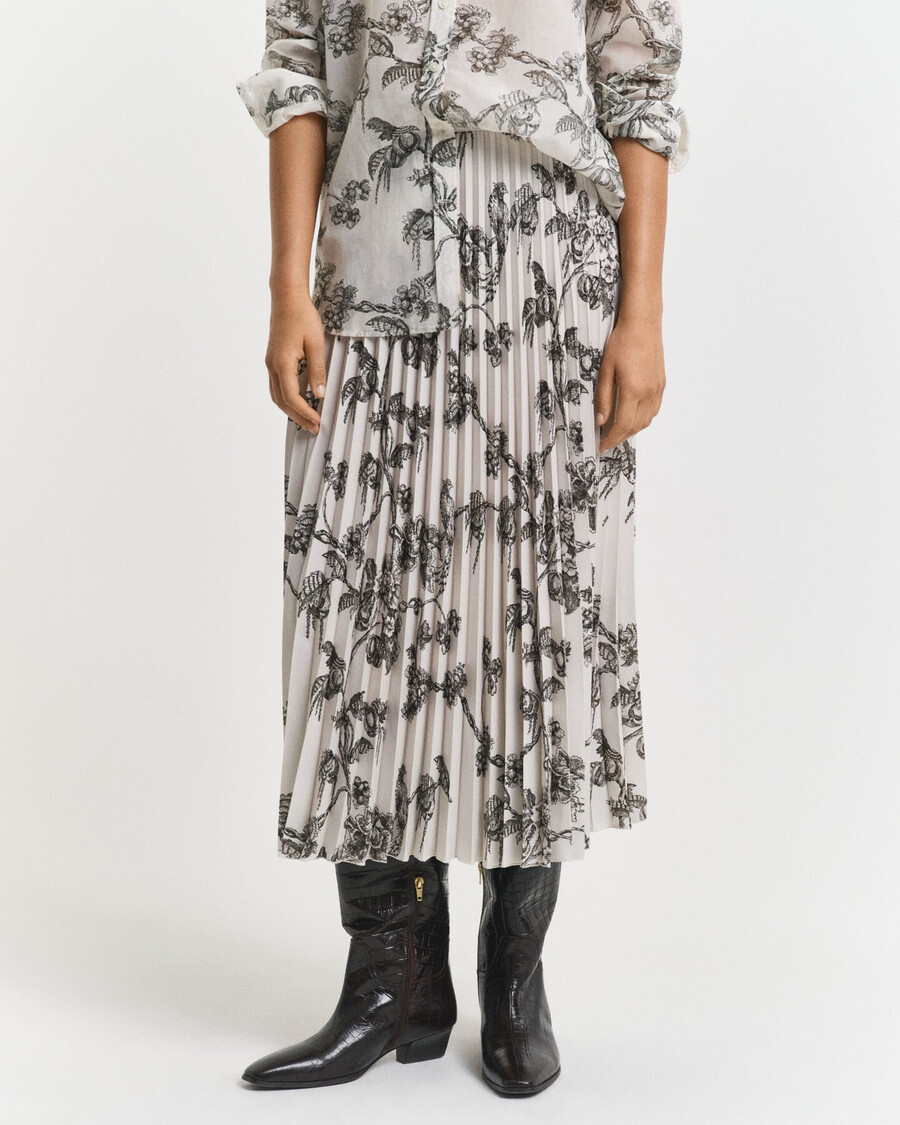 pleated tree printed midi skirt - dark moss green