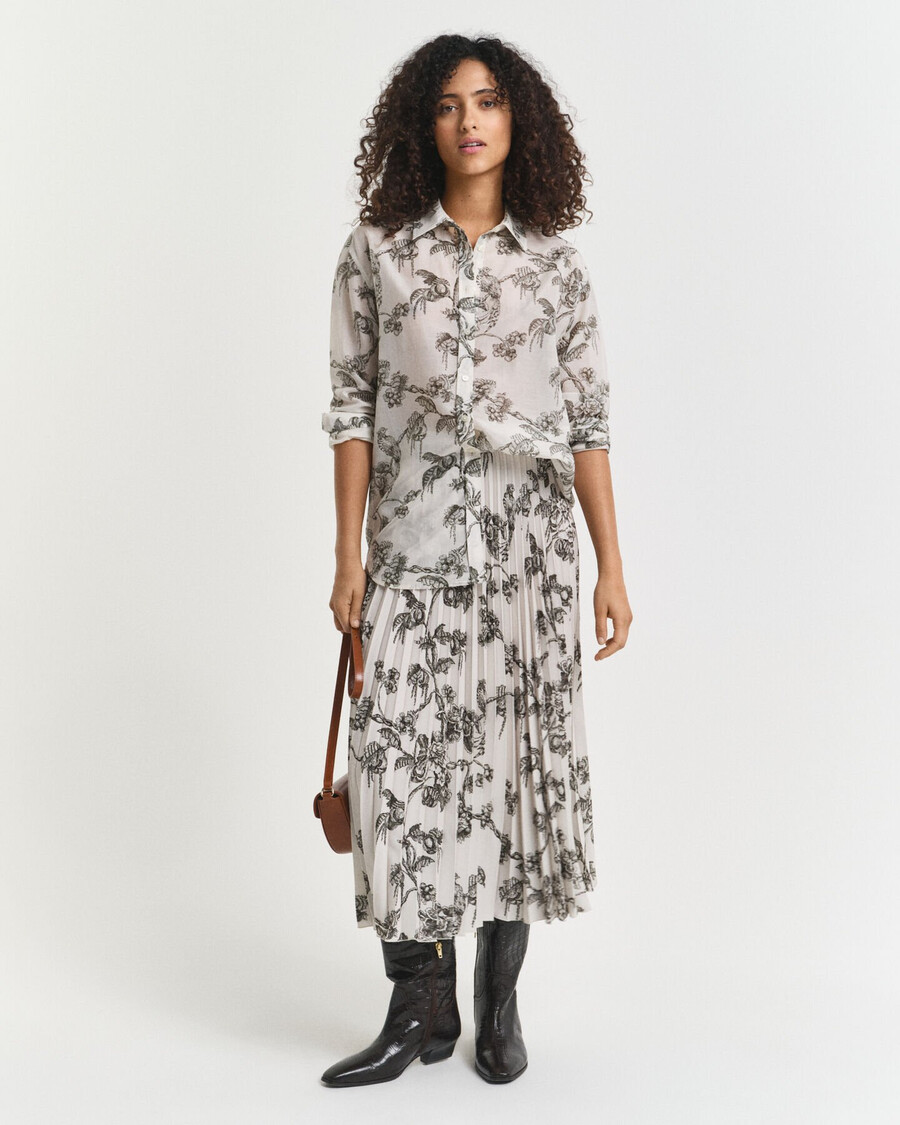 pleated tree printed midi skirt - dark moss green