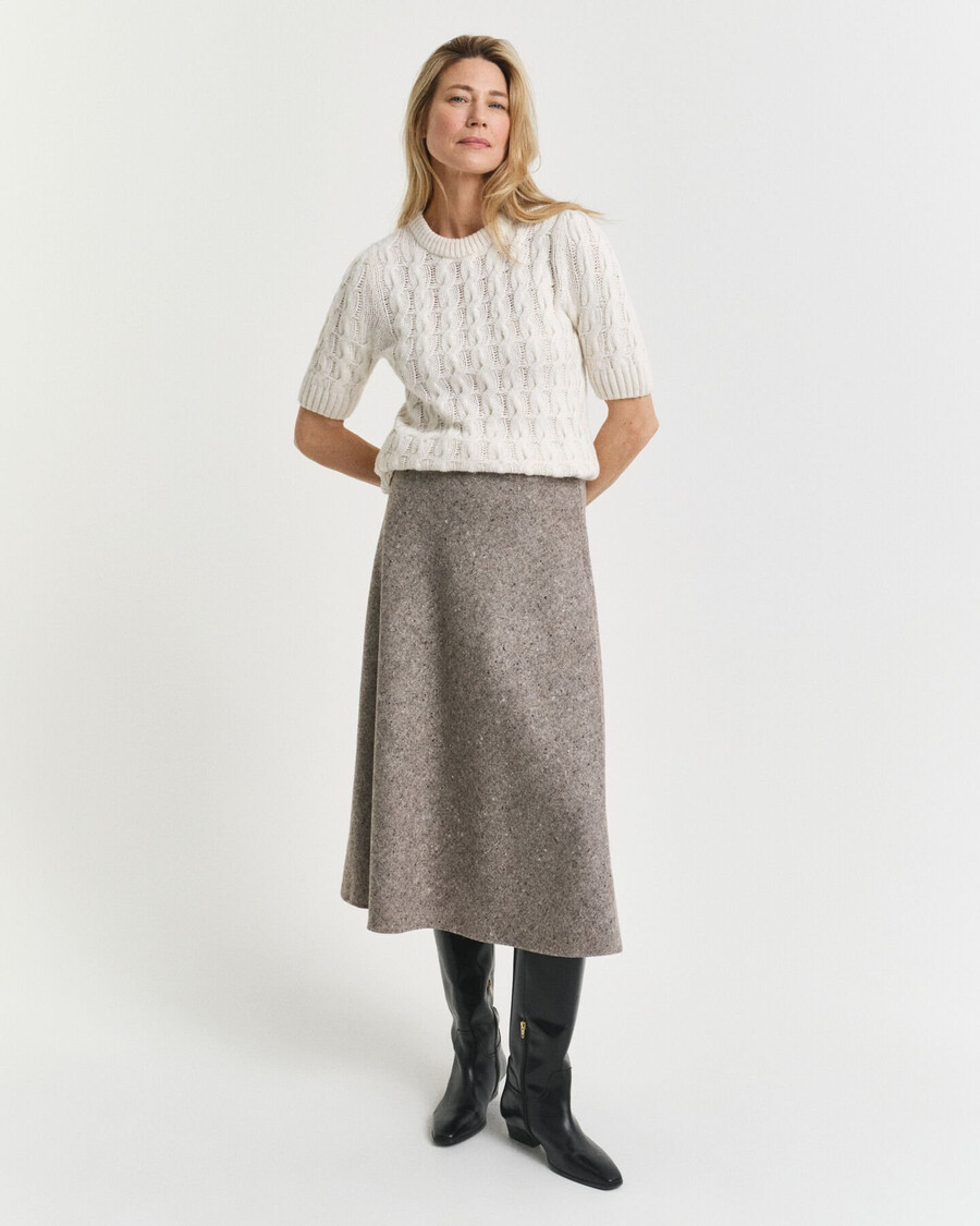 flared wool midi skirt - deep brown