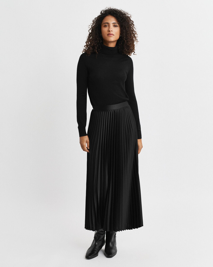pleated sateen skirt - black