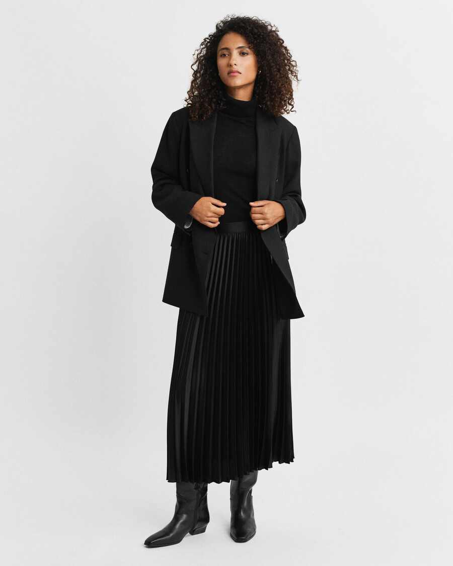pleated sateen skirt - black