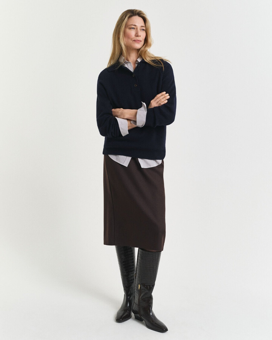 wool blend midi pencil skirt - deep brown