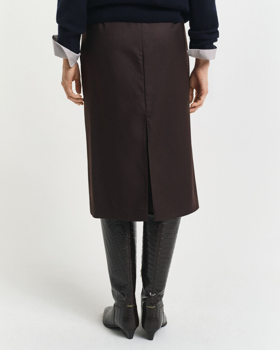 wool blend midi pencil skirt - deep brown