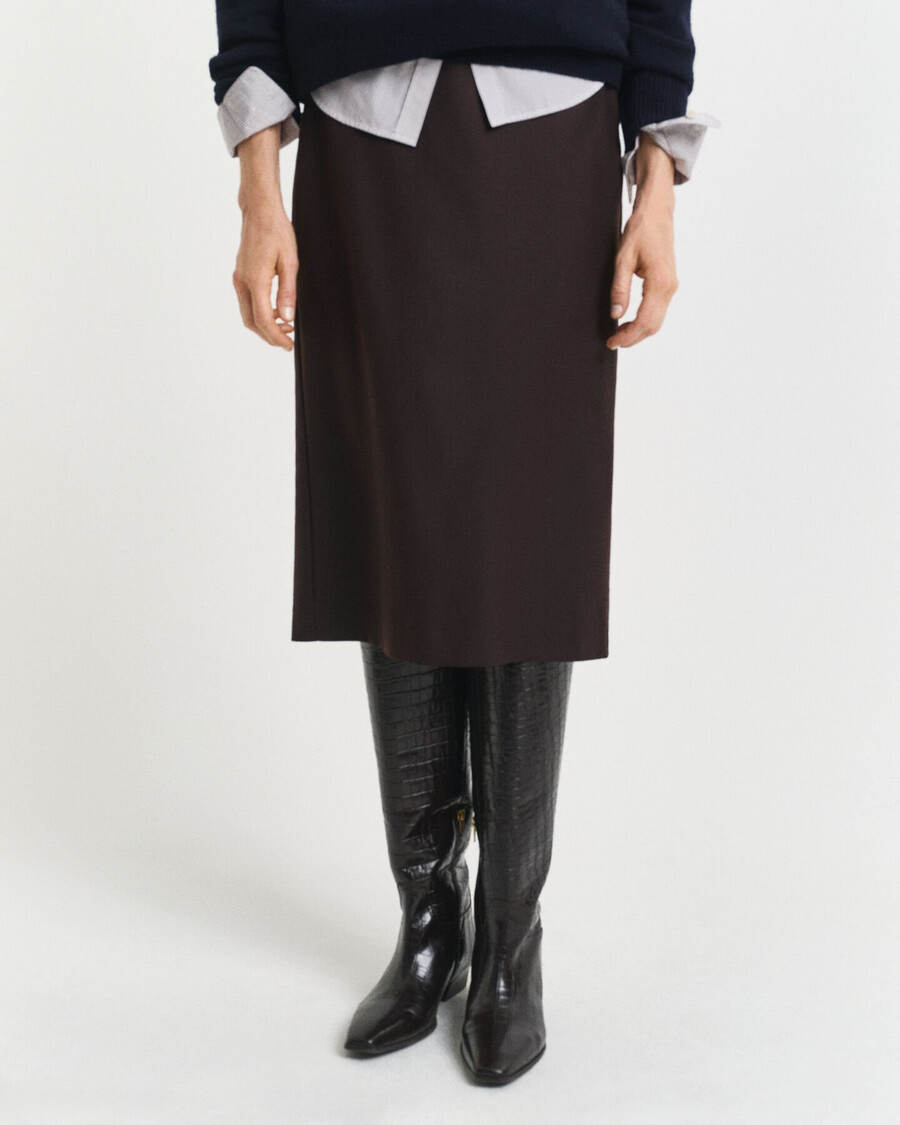 wool blend midi pencil skirt - deep brown