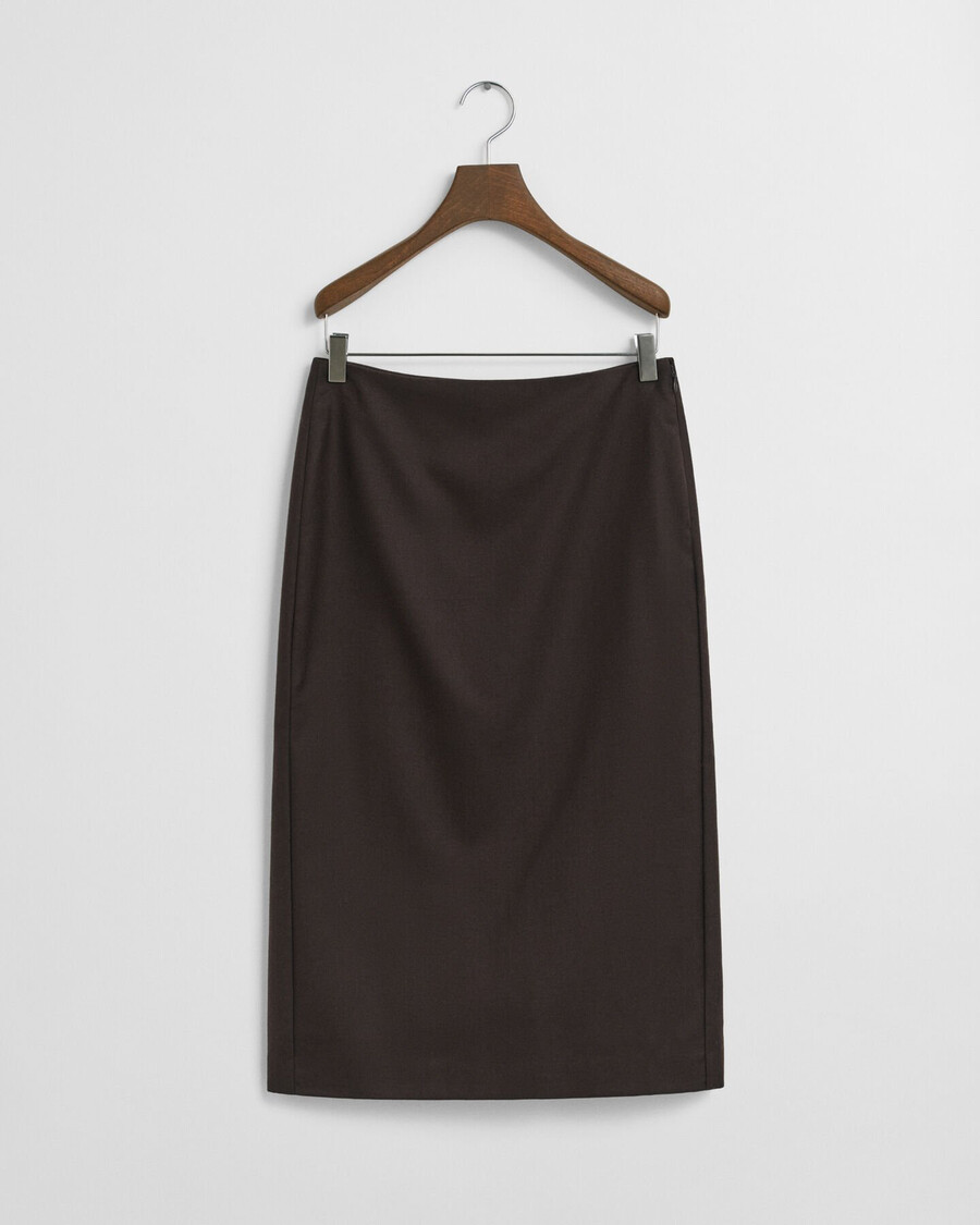wool blend midi pencil skirt - deep brown