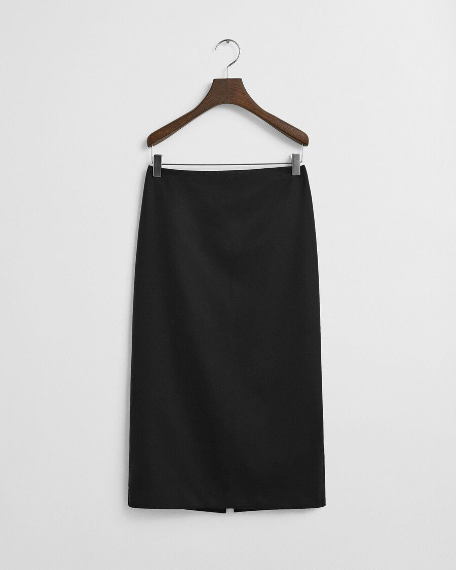 wool blend midi pencil skirt - black