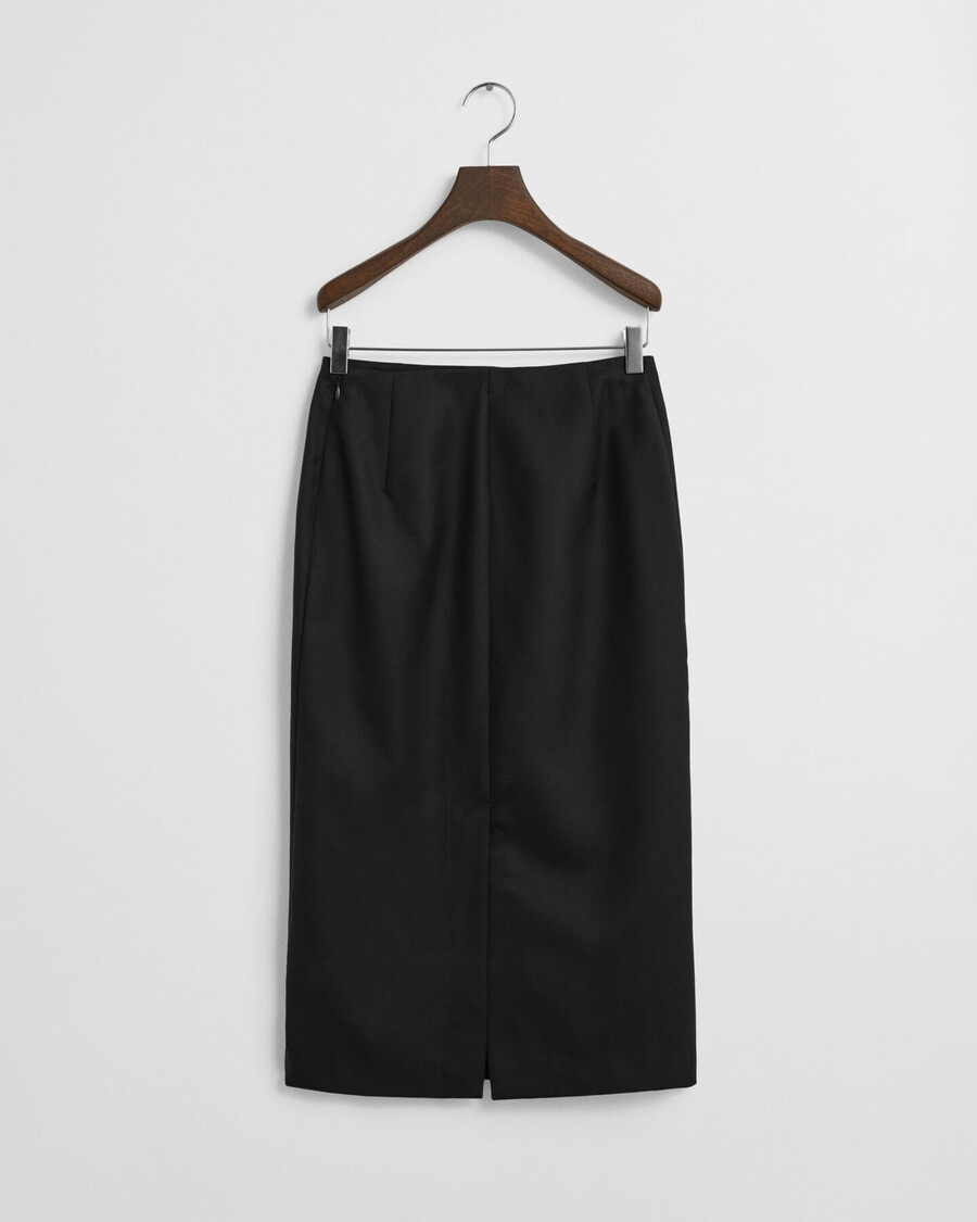 wool blend midi pencil skirt - black
