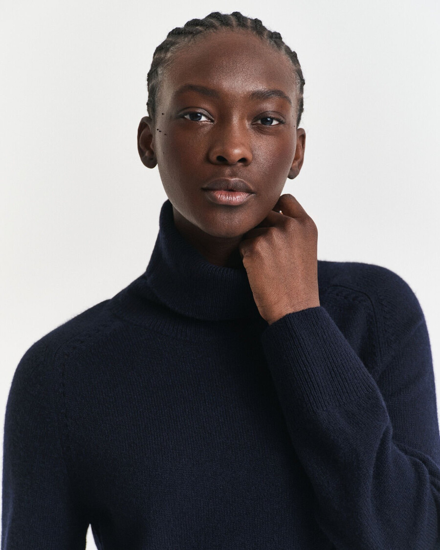 knit detail turtleneck dress - evening blue