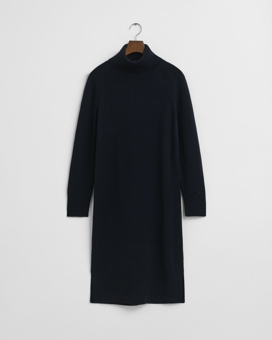 knit detail turtleneck dress - evening blue
