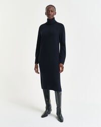 knit detail turtleneck dress - evening blue