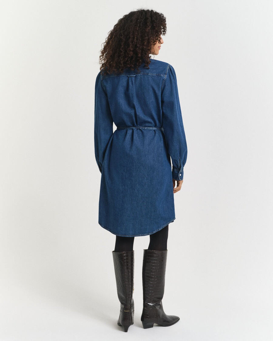 puff sleeve denim dress - indigo