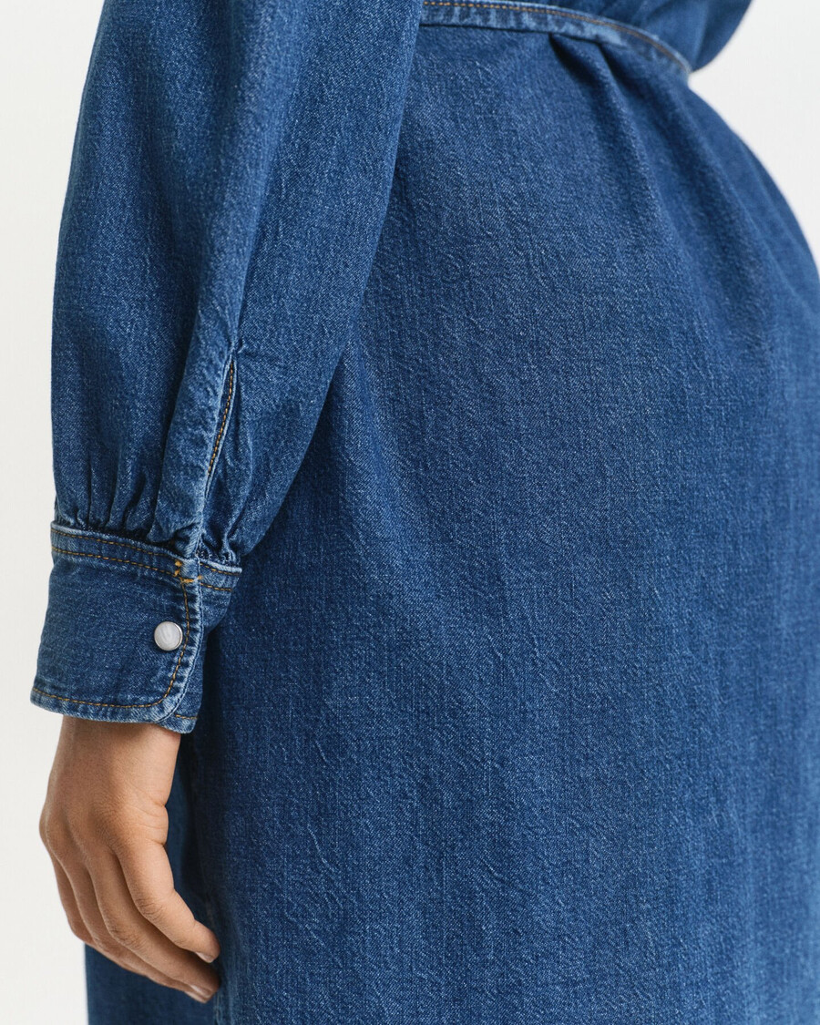 puff sleeve denim dress - indigo