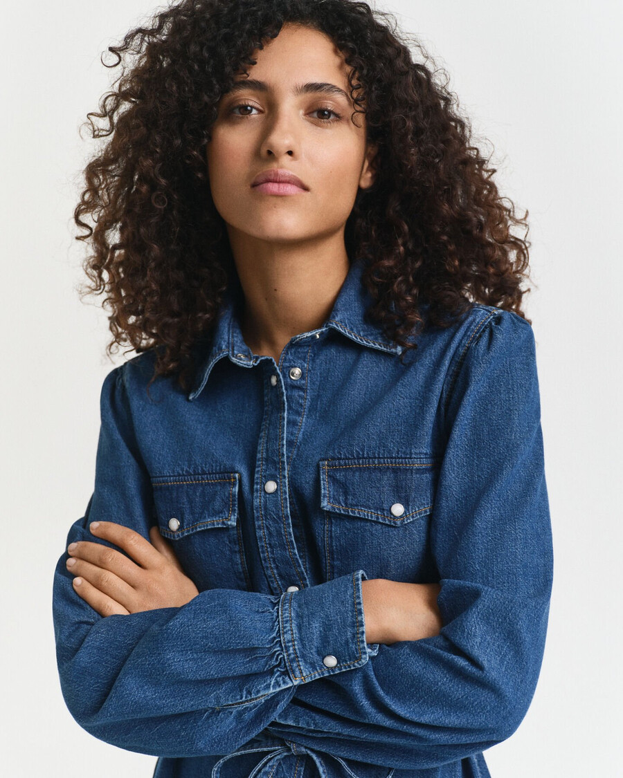 puff sleeve denim dress - indigo
