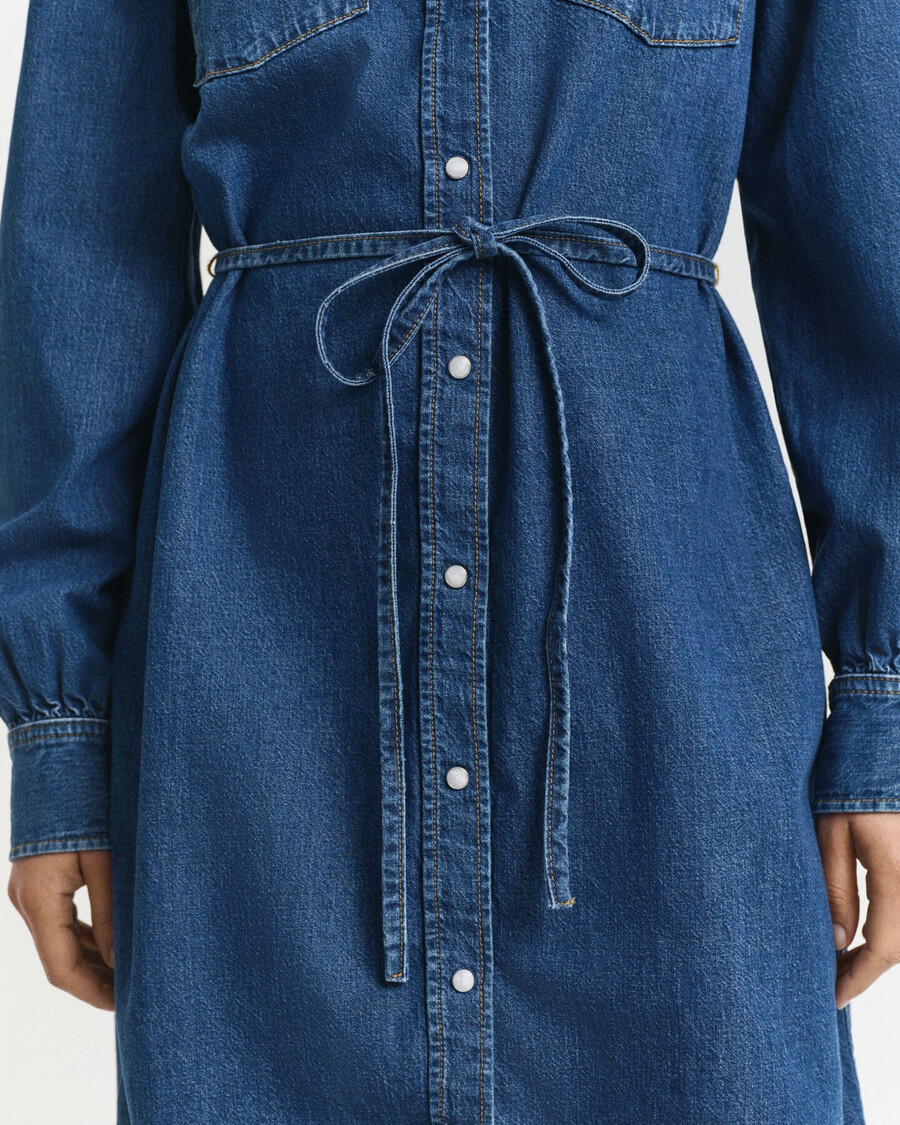 puff sleeve denim dress - indigo