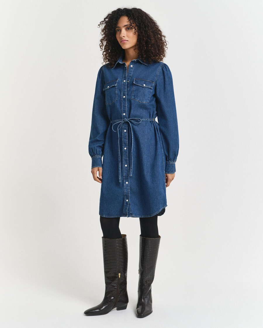 puff sleeve denim dress - indigo