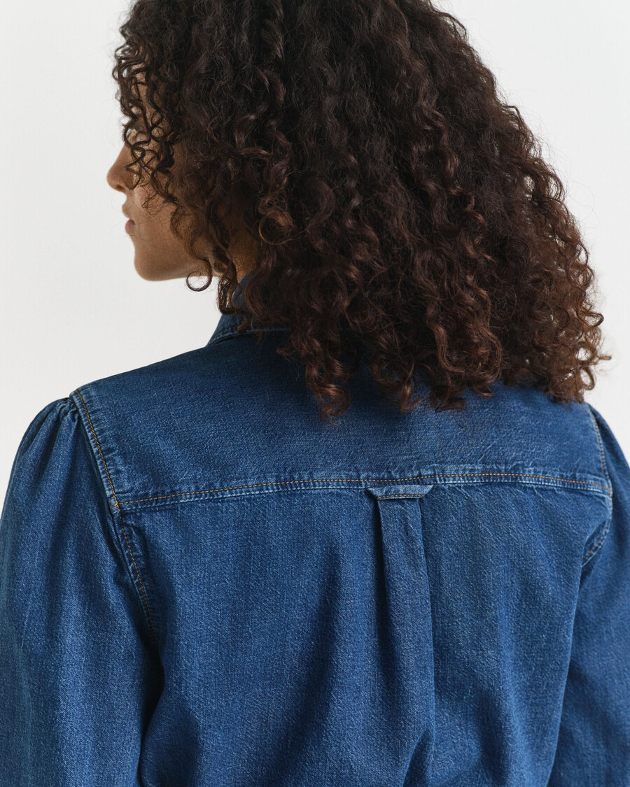 puff sleeve denim dress - indigo