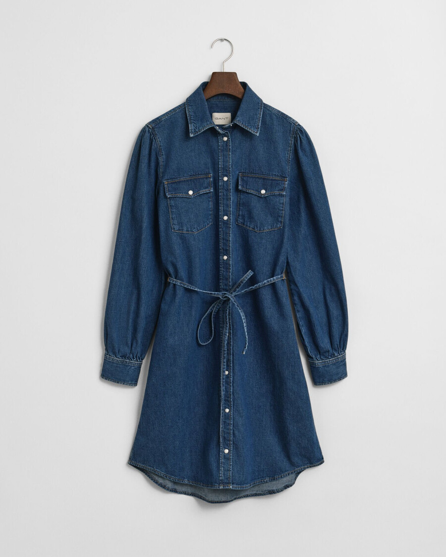 puff sleeve denim dress - indigo