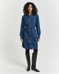 puff sleeve denim dress - indigo