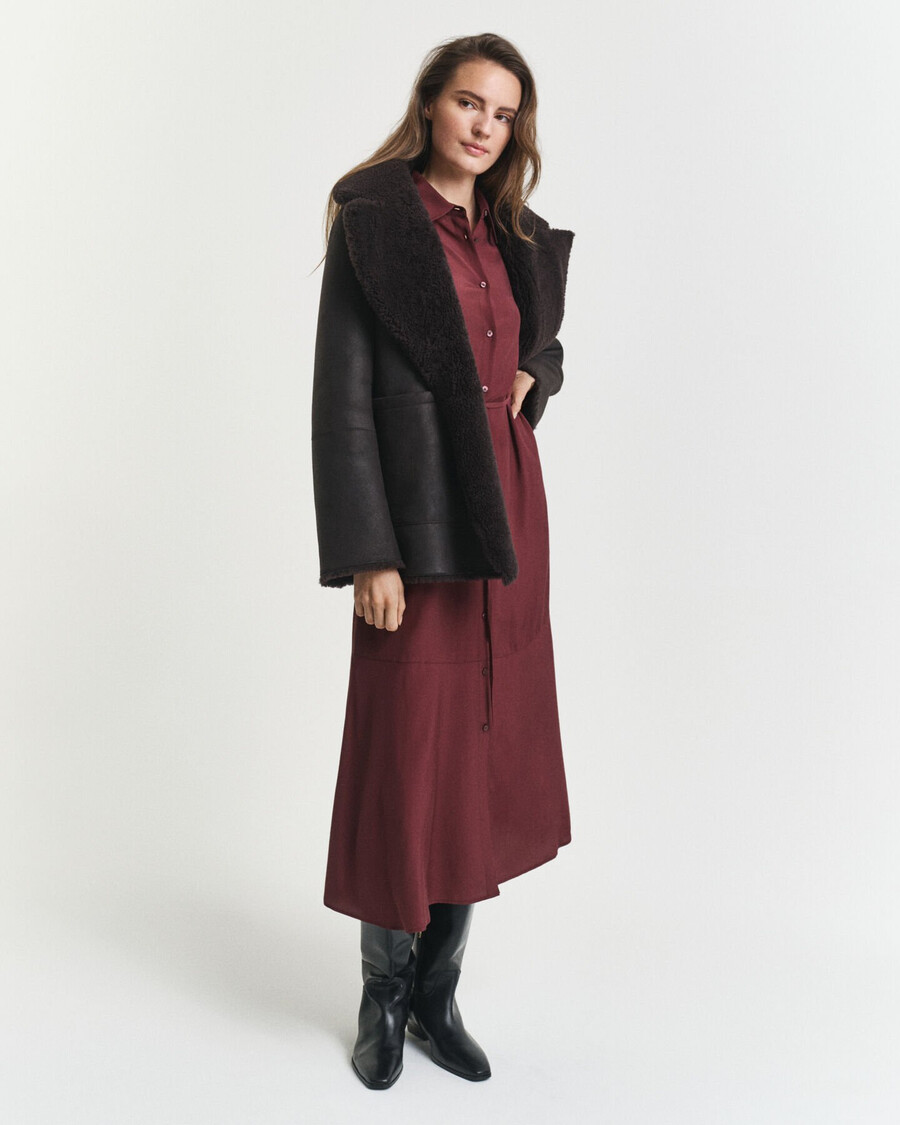 midi viscose shirt dress - plum wine