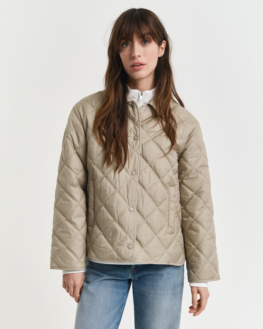 collared quilted jacket - concrete beige