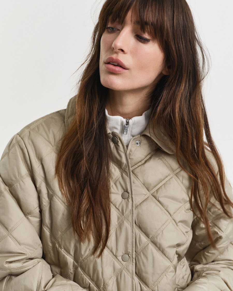 collared quilted jacket - concrete beige