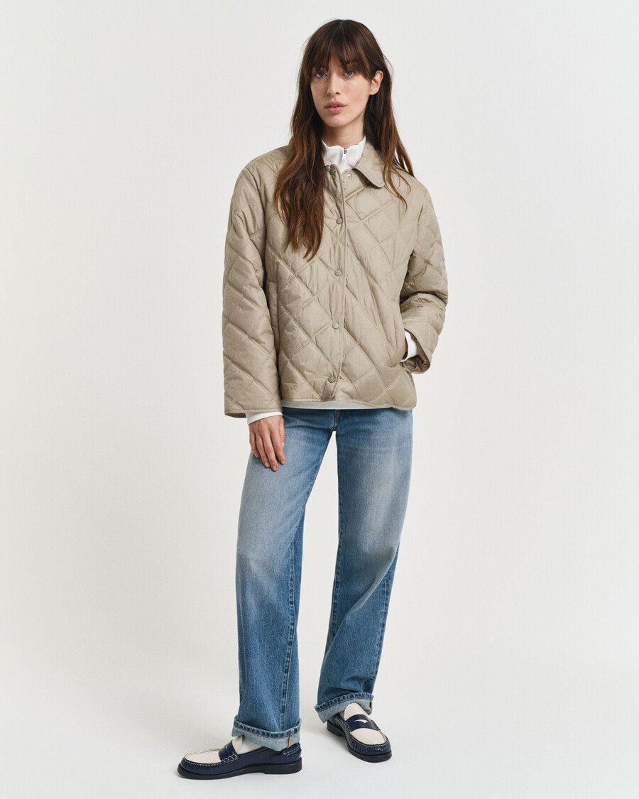 collared quilted jacket - concrete beige