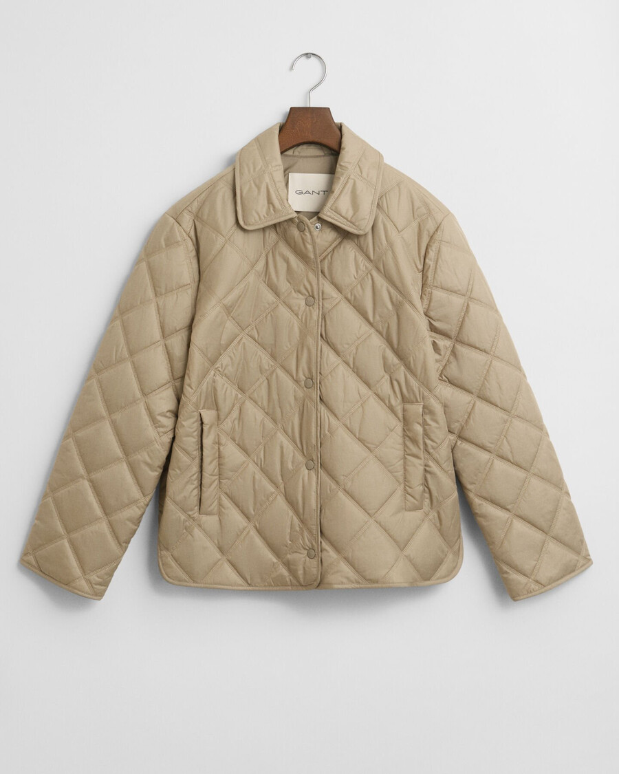 collared quilted jacket - concrete beige