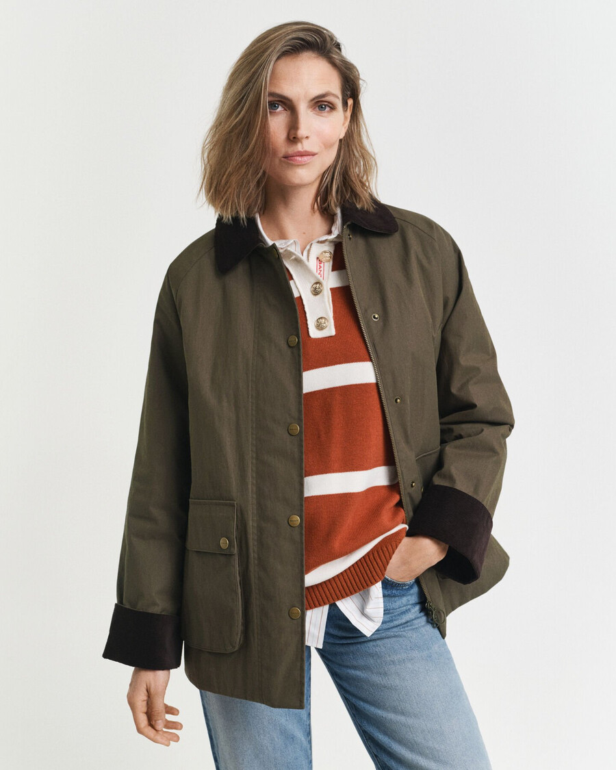 waxed cotton barn jacket - dark moss green
