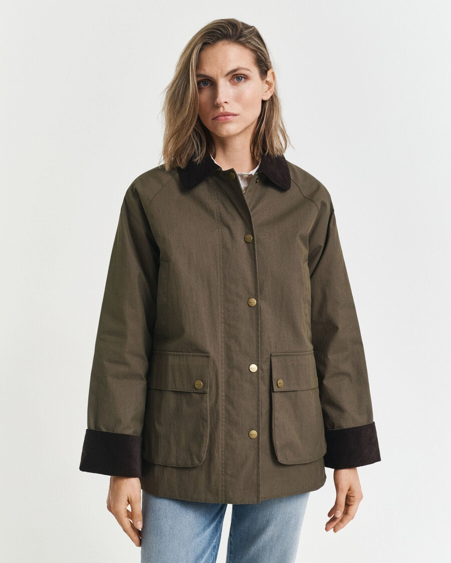 waxed cotton barn jacket - dark moss green